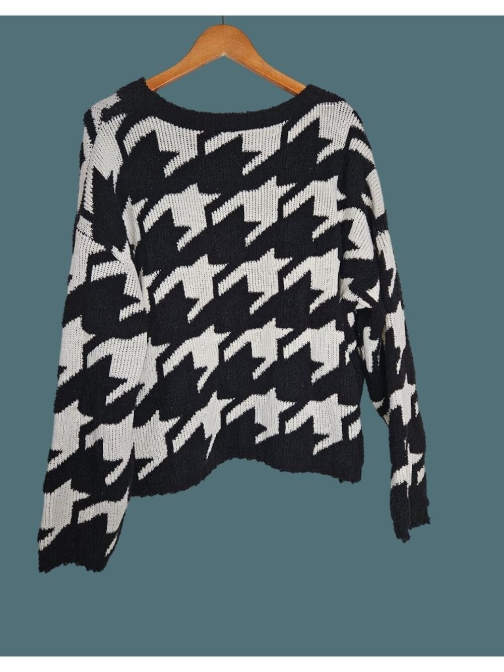 Bobeau Houndstooth Pullover Crew Neck Boxy Cozy Sweater Women Size Large